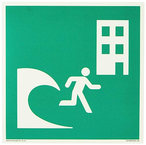 E063 Sicuro Condizione Tsunami Evacuazione Edificio Cartello - 200X200Mm - S20