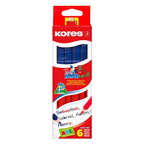 Kores - Twin Jumbo: Matita Bicolore Rosso E Blu Per Bambini E Studenti, Mina Leggera E Forma Ergonomica Triangolare, Confezione Da 6 Pezzi