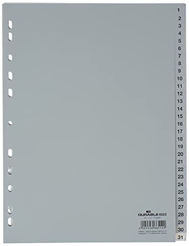 Durable Hunke & Jochheim 1-31 Indice In Polipropilene, Colore: Grigio, Formato A4, 215/230 X 297 Mm, Confezione Da 31