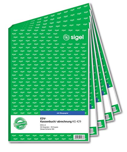 Sigel Kg429 - Registro Di Cassa Con Colonne Leggibili Da Sistemi Computerizzati, 2 Fogli, Formato A4, 2 X 50 Fogli, Con Carta Carbone Con Blu, 2 X 50