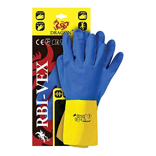 Reis Rbi-Vex7 Dragon - Guanti Protettivi, Confezione Da 12, Colore: Giallo/Blu