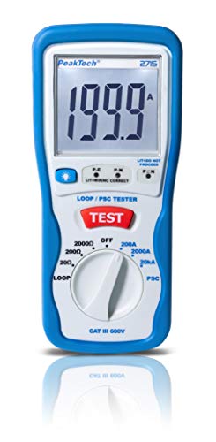 Peaktech P 2715 – Tester Digitale Psc Con Display Lcd Con Misurazione Dell'Impedenza, Corrente Di Cortocircuito, Fusibile Di Circuito Con Custodia Iso