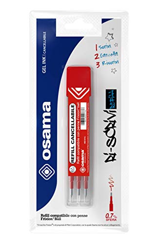 Osama - Ricarica Penne Cancellabili Per Scuola Elementare, Medie, Superiori, Kit 3 Pezzi A Sfera, 0.7 Mm - Refill Per Penne Gel Compatibile Con Frixio