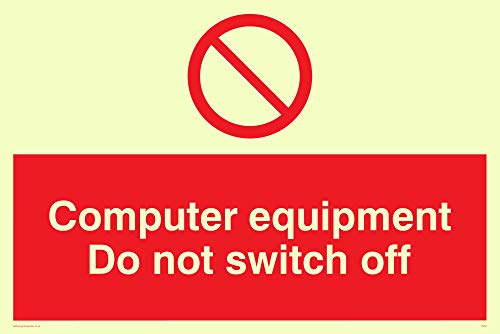Viking Segni Pv52-A4L-Pv "Apparecchiature Informatiche Do Not Switch Off" Sign, Sticker, Fotoluminescenti, 200 Mm Altezza X 300 Mm Larghezza