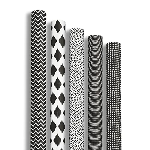 Clairefontaine 211416Amzc - Confezione Da 12 Rotoli Di Carta Da Regalo - Carta Alliance 60G - Misure: 2X0,70M - Motivo - Geometrico Bianco E Nero - Co