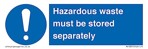 Cartello Con Scritta "Hazardous Waste Must Be Stored Separately Sign", 150 X 50 Mm, L15
