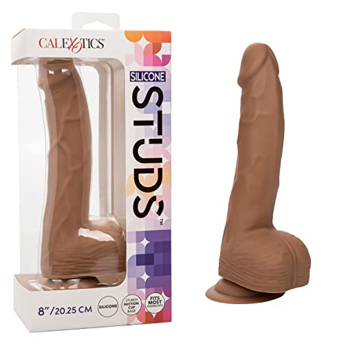 Calexotics Silicone Studs™ 8 Inch – Realistic Dildo With Suction Cup Base Harness Probe – Brown