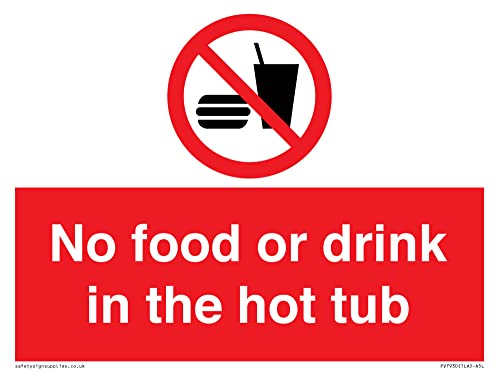 Cartello Con Scritta "No Food Or Drink In The Hot Tub - 200 X 150 Mm, Formato A5L