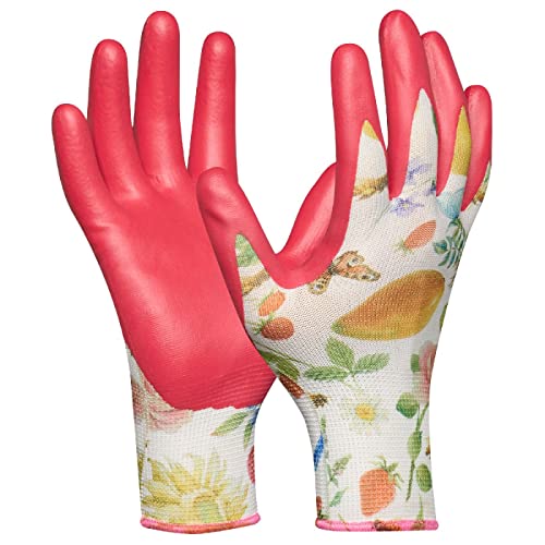 Gebol Gardeluxe Bee-Friendly Flower&Fruit | 1 Paio | Taglia 8/M | Guanti Da Giardino Con Design Api | Limited Edition | Rivestimento Molto Morbido | V
