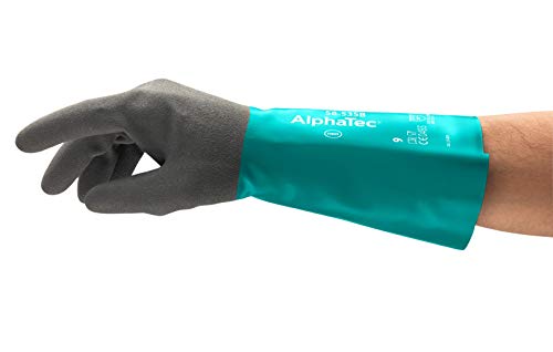 Ansell Alphatec 58-535B Guanti Chimici Da Lavoro, Combinazione Ineguagliabile Resistenza Sostanze Chimiche, Presa Sicura E Fodera Interna Confortevole