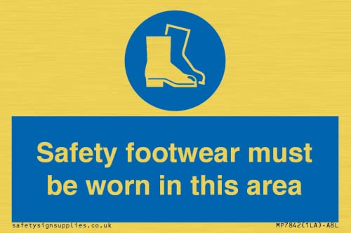 Cartello Con Scritta "Safety Footwear Must Be Worn In This Area" – 75 X 50 Mm – A8L