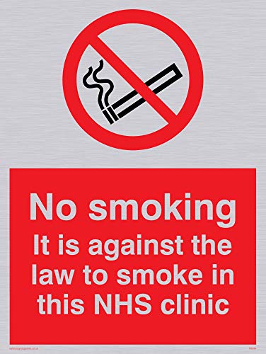 Viking Segni Ps984-A5P-Sv "No Smoking. 'Contro La Legge Di Fumare In Questo Nhs Clinic "Sign Vinile, Argento, 200 Mm Altezza X 150 Mm Larghezza