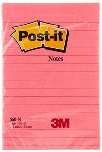 Post-It Brand 40452 Fogli Neon A Righe, 100 Fogli, 102 Mm X 152 Mm