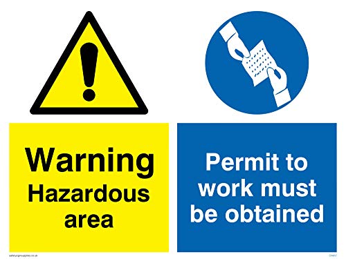 Viking Segni Cn657-A3L-Ac "Warning Hazardous Area, Permesso Di Lavoro Deve Essere Ottenuto" Sign, Composito Di Alluminio 3 Mm, 400 Mm Altezza X 300 Mm