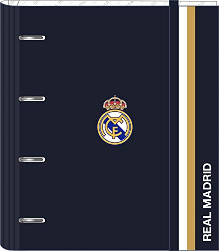 Safta Real Madrid - Cartella 4 Anelli Da 35 Cm Con 100 Fogli A4, Ideale Per Bambini Di Diverse Età, Comoda E Versatile, Qualità E Resistenza, 27 X 3,5