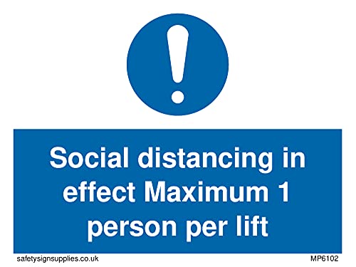 Confezione Da 5 – Segnale Social Distancing In Effect Maximum 1 Person Per Lift – 100 X 75 Mm – A7L