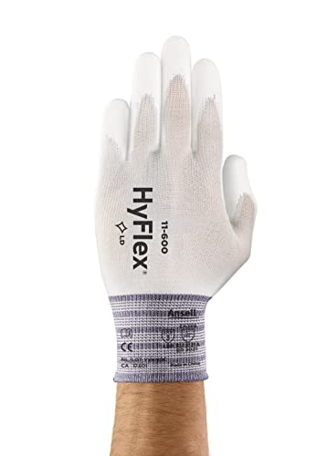 Ansell Hyflex 11-600 Guanti Da Lavoro Sottili, Fodera Elastica Con Rivestimento In Poliuretano, Elevata Sensibilità E Precisione Per Manipolazioni Del