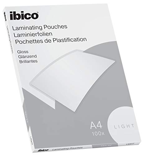 Ibico Basics Confezione Da 100 Pouches/Buste Per Plastificazione A Caldo, Con Finitura Lucida, In Formato A4, Spessore Light, 216 Mm X 303 Mm X 2 Mm,