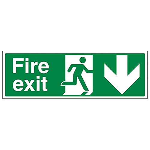 Fire Exit - Fire Exit Arrow Down - 300 X 100 Mm Restickable Cartello Di Sicurezza