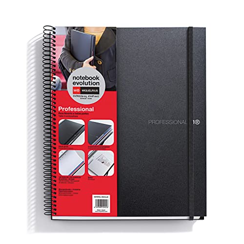 Miquelrius - Quaderno A4 Professional, 120 Fogli Da 70 G/M², 100 A Griglia+20 Liscia, Copertina Polipropilene Nero, Chiusura In Gomma, Tasca In Carton