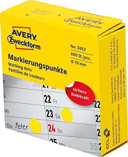 Avery Zweckform Etichetta 10 Mm Contrassegno Punto Ye, 800St