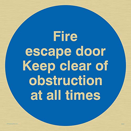 Viking Segni Ma225-S40-G "Fire Escape Door Keep Clear Di Ostruzione In Ogni Momento" Sign, Oro Rigido In Plastica, 400 Mm Altezza X 400 Mm Larghezza