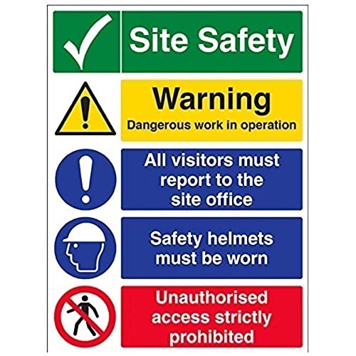 Vsafety 6 C021Bl-R "Multi Hazard Segnale Di Avvertimento Building Site Sicurezza/Caschi Di Sicurezza", Plastica Rigida, Verticale, 450 Mm X 600 Mm, Ne