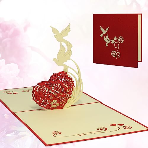 Lin - Pop Up 3D Biglietto Di Auguri Per Il Giorno Di San Valentino, Cuore E Colomba (#77)