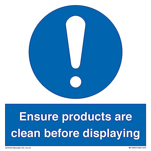 Cartello Con Scritta "Ensure Products Are Clean Before Displaying" (Lingua Italiana Non Garantita), 150 X 150 Mm, S15