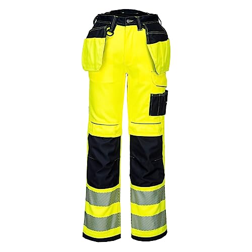 Portwest T501 Pantaloni Da Lavoro Con Tasca Rinforzata Pw3 Hi Vis Giallo/Nero, 28
