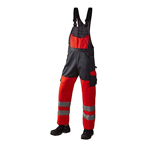 J.A.K. 1110787128 Serie 11107 - Salopette In 70% Poliestere, 30% Cotone, En 20471, Classe 2, 70 R (50/32), Colore: Rosso/Grigio