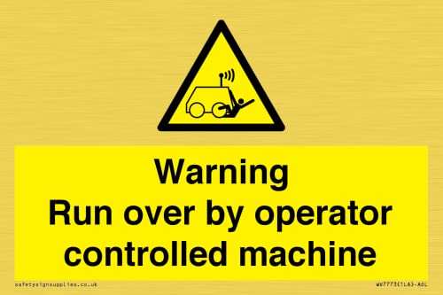Cartello Con Scritta "Warning Run Over By Operator Controlled Machine", 150 X 100 Mm, Formato A6L