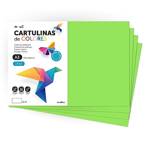 Cartulina De Colores, Cartulina A3, Folios Colores 180Gr, Bloc Cartulina Colores Intensos, Ideal Para Manualidades, Imprimir Tus Documentos Y Diseños 