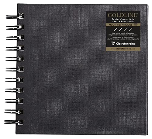 Clairefontaine 34260C - Taccuino Goldline 64 Fogli A Spirale (Formato Quadrato) 15X15 Cm Carta Bianca 140 G, Copertina Rigida Nera