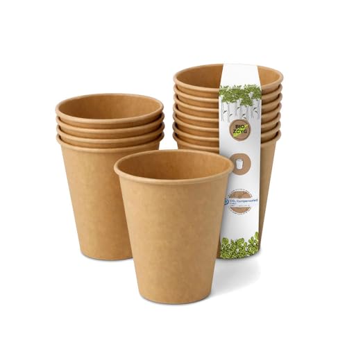 Greenbox Bicchieri Usa E Getta Compostabili Biologici, Usa E Getta, In Carta Con Rivestimento In Pla I 50 Pezzi, Colore Marrone Non Sbiancato, 150 Ml