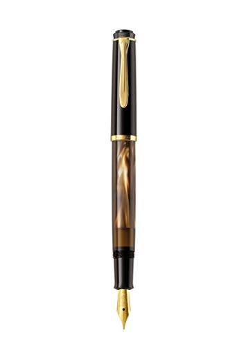 Pelikan 808880 - Penna Stilografica Linea M200 Classic, Marrone Marmorizzato/Nero, Dettagli Oro 24K, Pennino In Acciaio Inossidabile, Dimensione Ef, I