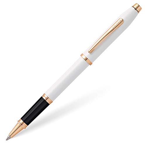 Cross Century Ii - Penna Roller (Accessori In Oro Rosa, Colore Inchiostro: Nero, Con Confezione Regalo Di Lusso), Vernice Bianca Perla