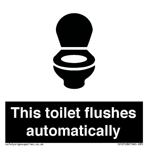 Cartello "S85, Con Scritta In Lingua Inglese "This Toilet Flushes Automatically Sign", 85 X 85 Mm