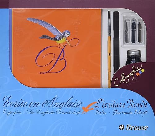 Brause 98206B - Cofanetto Calligrafia Junior Che Contiene 3 Pennini, Un Portapennino, Un Pennello, Un Foglio Di Etichette E Un Flacone Di Inchiostro B