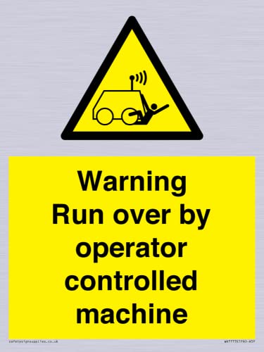 Cartello Con Scritta "Warning Run Over By Operator Controlled Machine", 150 X 200 Mm, Formato A5P