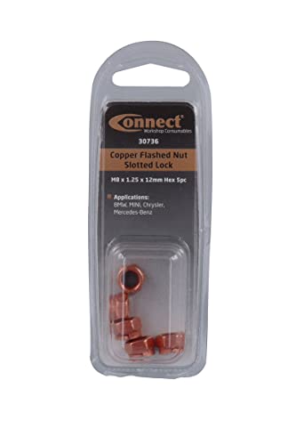 Connect 30736 Rame Lampeggiato Dado Slot Serratura M8 X 1,25 X 12Mm Esagonale 5Pc, Marrone