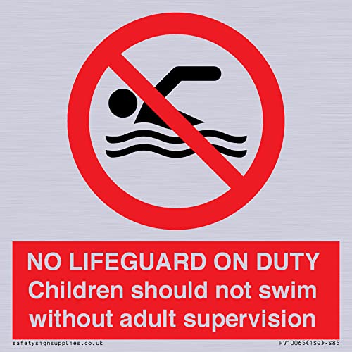 Cartello Con Scritta "No Lifeguard On Duty" – 85 X 85 Mm – S85