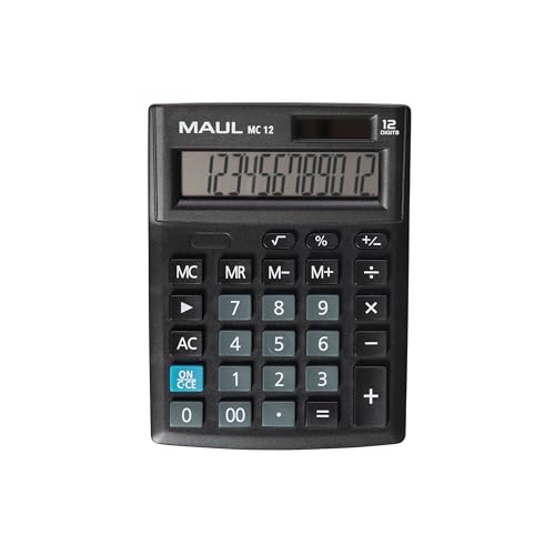Maul Calcolatrice Mc12 Grande Display Angolato A 12 Cifre, Calcolatrice Professionale Da Tavolo Per Ufficio, Casa, Scuola, Solare/Batteria, 13,7 X 10,