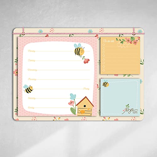 Planner Blocco Note Con Bande Magnetiche Posteriori. 21X30 Cm, Tema Api. Per Non Perdere Nessun Promemoria A Casa E In Ufficio.