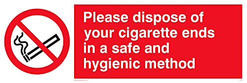 L31 - Segnale"Dispose Of Cigarette Ends Safe And Hygienic", 300 X 100 Mm, Confezione Da 5