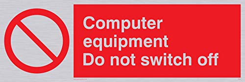 Viking Segni Pv52-L31-S "Apparecchiature Informatiche Do Not Switch Off" Sign, Plastica, Rigido, Argento, 100 Mm Altezza X 300 Mm Larghezza