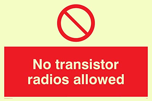 Viking Segni Pv51-A6L-Pv "No Transistor Radio Allowed" Sign, Sticker, Fotoluminescenti, 100 Mm Altezza X 150 Mm Larghezza