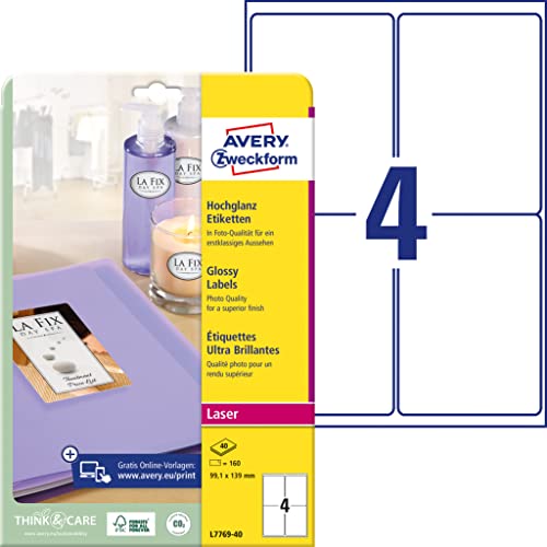 Avery Zweckform Hochglanz-Foto-Etiketten, 99,1 X 139 Mm
