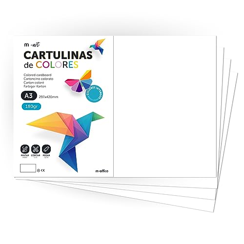 Cartulina De Colores, Cartulina A3, Folios Colores 180Gr, Bloc Cartulina Colores Intensos, Ideal Para Manualidades, Imprimir Tus Documentos Y Diseños 