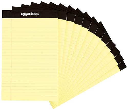 Amazon Basics Legal/A Righe Larghe, 50 Fogli Per Tampone 5-Inch By 8-Inch Canary, Confezione Da 12